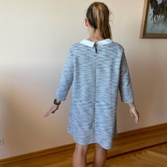 Grey/white off jersey dress with white collar - Picture 11 of 12